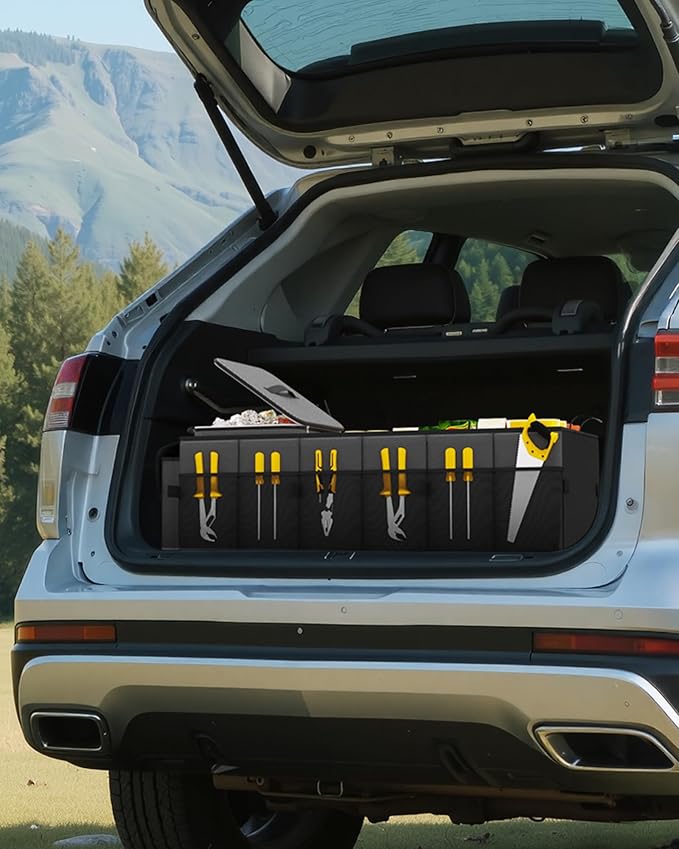 HOTOR Trunk Organizer for Car & SUV, Sturdy Car Organizer with Removable Cooler, Large Foldable Trunk Organizer with Cooler, 3 Compartments, Adjustable Straps, Black, 35.43”×14.17“×10.63”