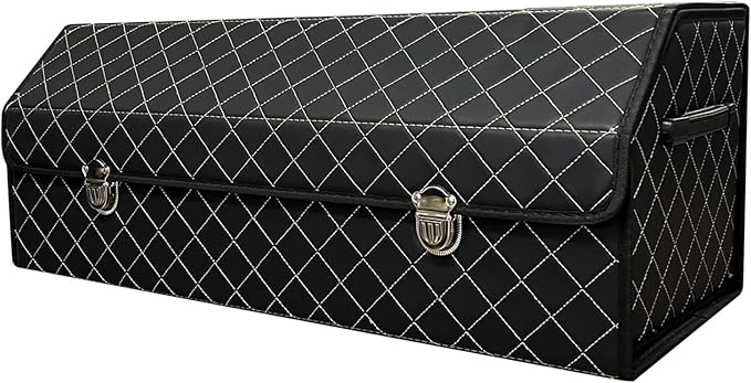 Trunk Organizer for SUV, Car Organizer Trunk Leather Storage, Cargo Storage Automotive Consoles Organizers-Multi-Compartment Adjustable Auto Grocery Storage Box