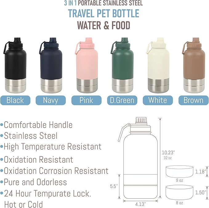 TEEAMORE I love My Water Tumbler with Bowls Personalized Stainless Steel Travel Bottle Brown