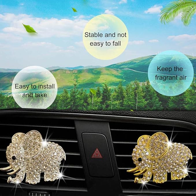 ZOSTLAND Rhinestone Car Decorative Clip,Car Air Fresheners,Metal Vent Clip,Bling Auto Air Vent,Personalized Automotive Interior Decoration Accessories,Auto Decor Gift for Women,Men(2pcs Elephant)