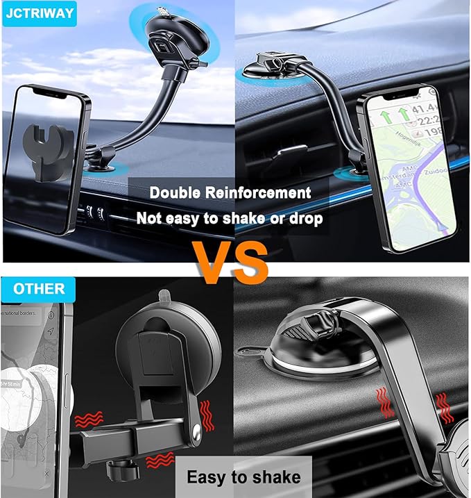 Car Phone Mount for Collapsible Grip/Socket Mount User,Windshield/Dashboard/Vent Phone Holder with Strong Suction Cup,13-Inches Long Arm Gooseneck Cell Phone Cradle for Swappable Grip Stand