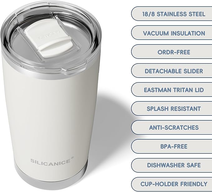 20oz Vacuum Insulated Tumbler - Double Wall Stainless Steel Coffee Mug with Detachable Slider Lid, BPA Free, Car Cup Holder Compatible - Gym/Office/Travel/Home - Cream