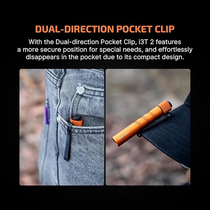 OLIGHT I3T 2 EOS Pocket EDC Flashlight, 200 Lumens Compact Bright Handheld Flash Lights, Dual-Output Tail Switch with AAA Battery and Two-Way Pocket Clip for Camping and Hiking (Orange)