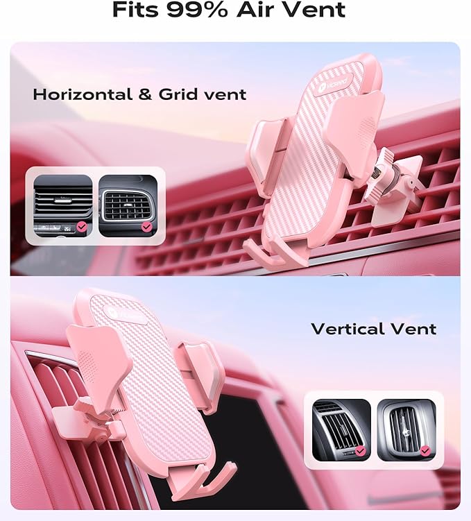 VICSEED Ultra Stable Pink Phone Holders for Your Car [Never Fall Off & Break] Universal Vent Cell Phone Mount for Car Easy Clamp Automobile Cradle for iPhone 17 Pro Max 16 15 14 Car Accessories Women