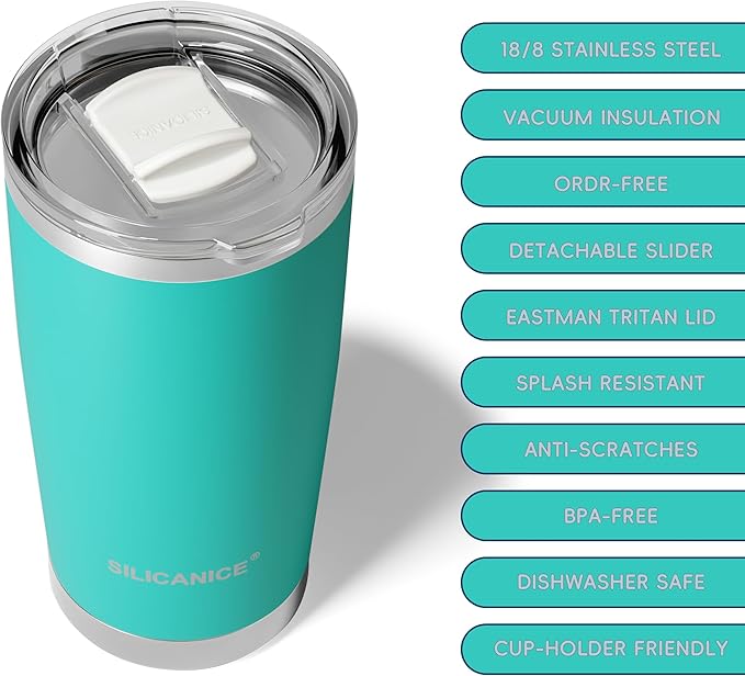 20oz Vacuum Insulated Tumbler - Double Wall Stainless Steel Coffee Mug with Detachable Slider Lid, BPA Free, Car Cup Holder Compatible - Gym/Office/Travel/Home -Tropical Teal