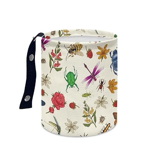 Cute Car Trash Can Flowers Insects Print Automotive Accessories for Interior Organizer Truck SUV RV Vehicle Home Office Small Portable Hanging Garbage Bags
