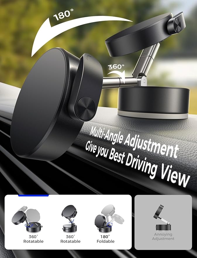 MAGIC JOHN Upgrade Ultra Magnetic Phone Holders for Your Car, Foldable Car Phone Holder Mount for Dashboard, 360° Rotatable Magnetic Phone Holder for Car, Magnetic Car Mount for iPhone All Cell Phones