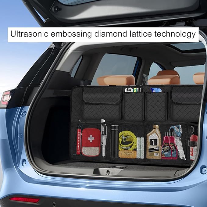 Car Trunk Organizer and Storage, Large Capacity Backseat Hanging Storage Accessories, Backseat Car Organizer for SUV/MPV/Truck (Black)