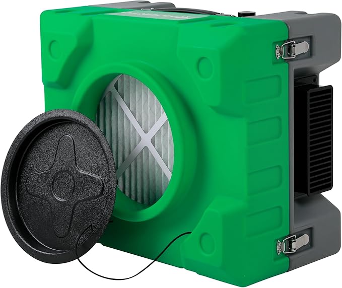 MOUNTO 550cfm Hepa Air Scrubber Industrial Air Cleaner- 550cfm Portable Air Purifier w/Variable Speed, Dual Outlet for Fire/Water Damage Restoration, Construction & Painting, Janitorial (Green)