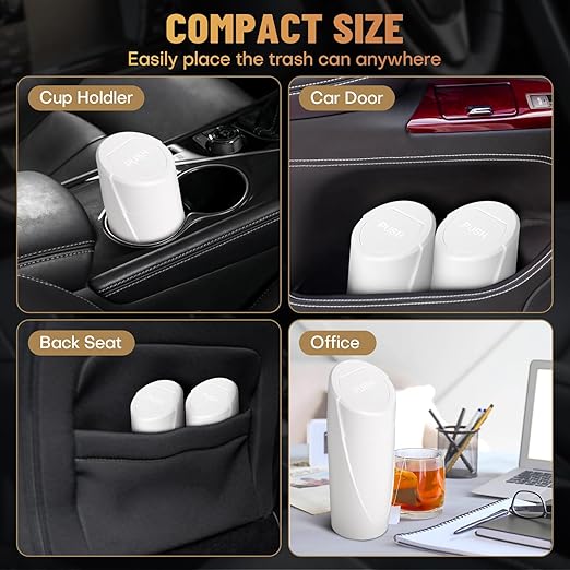Car Trash Can Bin with Lid - Car Garbage Can Cup Holder - White Mini Leakproof Vehicle Trash Garbage Can Bin with 20pcs Trash Bags-Car Organizers and Storage for Front Back Seat Accessories