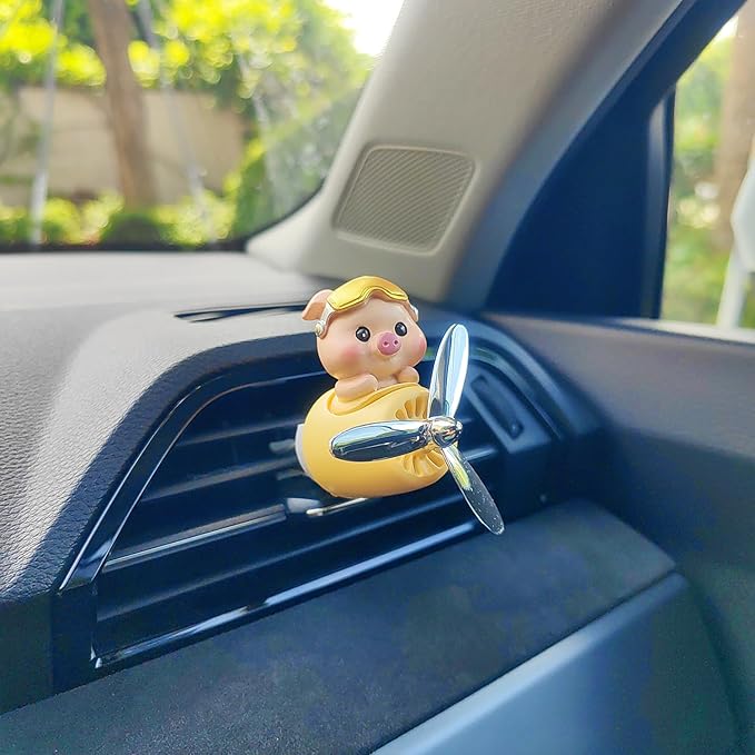 Cute Car Air Freshener for Women/Men, Pilot Car Vent Clips Creative Automotive Fragrance Air Diffuser, Outlet Flower Fan Automotive Decoration Interior Accessories (Pilot Pig)