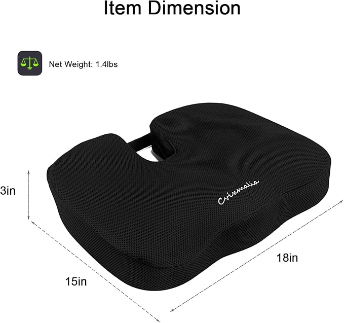 Seat Cushion Premium Memory Foam Non-Slip Coccyx Tailbone Cushion for Office Chair, Car Seat, Wheelchair, Yoga and Travelling- Back, Hip and Tailbone Pain Relief