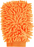 HARFINGTON Chenille Microfiber Car Wash Mitts 9.8" x 7.9" Scratch Free Wash Gloves Absorbent Double Sided Plush Cleaning Drying Mitts for Car Washing Home Orange Yellow