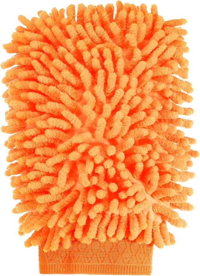 HARFINGTON Premium Chenille Microfiber Car Wash Mitts 9.8" x 7.9" Scratch Free Wash Gloves Absorbent Double Sided Plush Cleaning Drying Mitts for Car Washing Home Orange Yellow