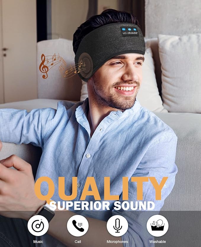 LC-dolida Sleep Headphones Headband Bluetooth 5.4, Headband Earphones Wireless with USB C Charge Port, Sleep Mask for Sleeping, Sports, Gifts, Workout, Jogging, Yoga, Insomnia, Air Travel, Meditation