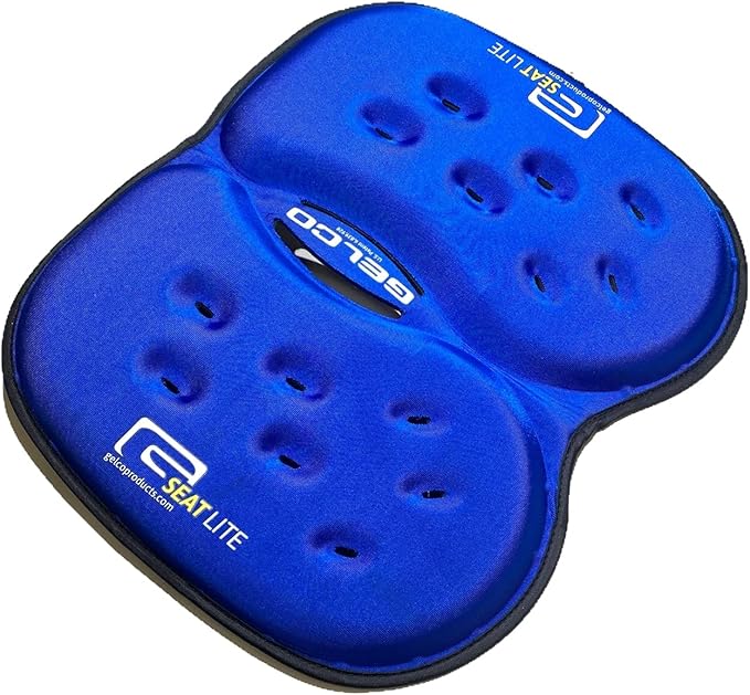 LITE Travel Gel Foam Cushion | Back Pain, Sciatica, Pressure Relief | Relieves Tailbone Discomfort, Promote Healthy Posture | Ergonomic Comfort | Car, Commute, Airplane and Travel - Blue