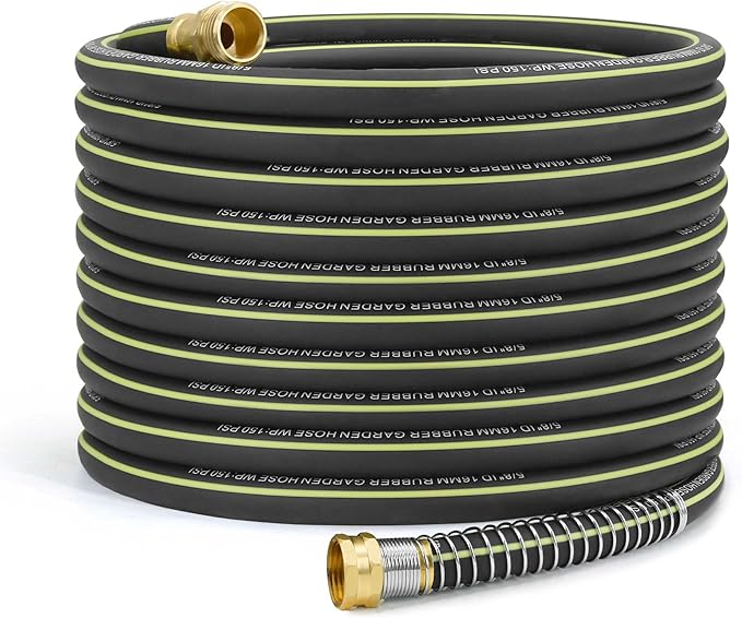 Lightweight Rubber Garden Hose 100 ft, 5/8" Hybrid Rubber Hose with Solid Brass Fitting, Water Hose Pipe for Outdoor, Cleaning & Washing