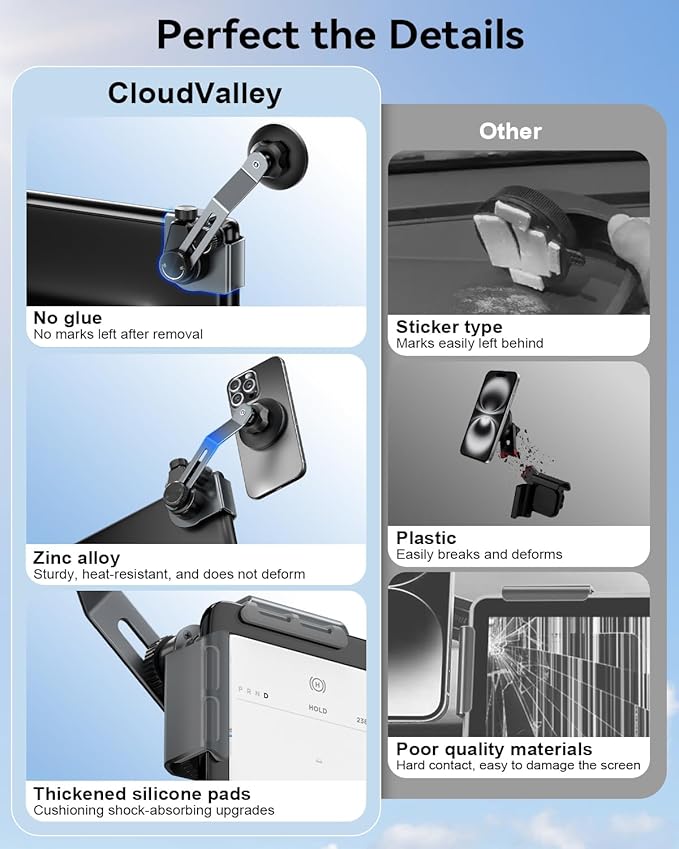 CloudValley Upgrade Phone Mount Car Holder for Tesla Model 3/ Y/Cybertruck, 【Extendable Metal Holder】 Magnetic Model Y Juniper Stand, Compatible with iPhone MagSafe 17/16/15/14/13/12,Gray