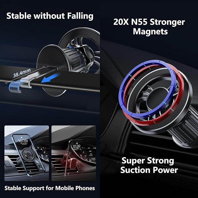 for iPhone Fits MagSafe Car Mount - Magnetic Mag Safe Phone Holder Car Accessories,Dashboard Vent Car Mount for iPhone 16 15 14 13 12 Pro Max Plus,Samsung Galaxy Moto,Gifts for Men Women (Black)