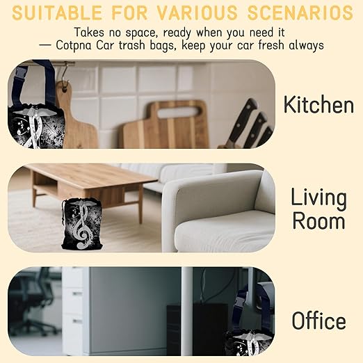 Vintage Musical Notes Car Trash Bag, Hanging Drawstring Car Garbage Bag,Canvas Car Back Seat Organizer with Adjustable Buckle for Men and Women