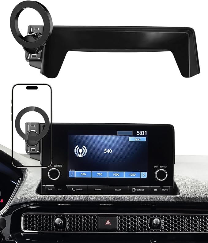 PZK Car Phone Holder for Honda Civic 2022 2023 2024 2025 2026 Accessories 11th Gen Civic 7/9-Inch Screen Compatible with MagSafe Car Phone Mount with Storage Box Not Affect Air Vent with Stroage Box