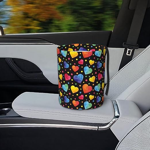 Car Trash Bag Watercolor Hearts Waterproof Trash Small Car Can Portable Collapsible Car Garbage Can Hanging for Back Seat Floor or Hanging Headrest Car Decor Road Trip Essentials