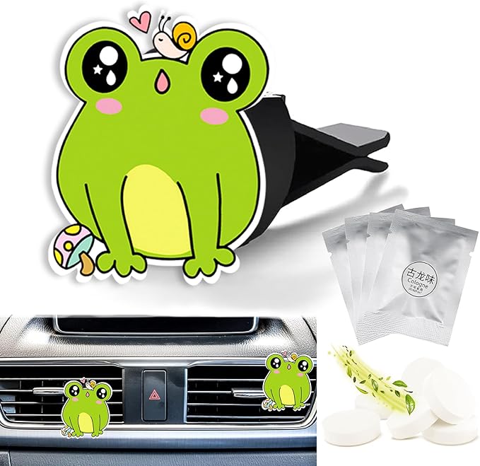 Cute Car Air Freshener Clips Frog Car Vent Clip Frog Cars Scents Cologne Air Conditioner Clip Auto Vent Interior Decoration Cars Accessories Frogs Loves Gifts for Men Women