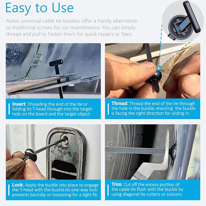2026 Upgraded Nylon Universal Cable Tie Buckle, Heavy Duty Self-Locking Rivet Zip Ties, Multifunctional Cable Tie Buckle for Car Daily Repair, Home, Office, Garden, Workshop(50Pcs)