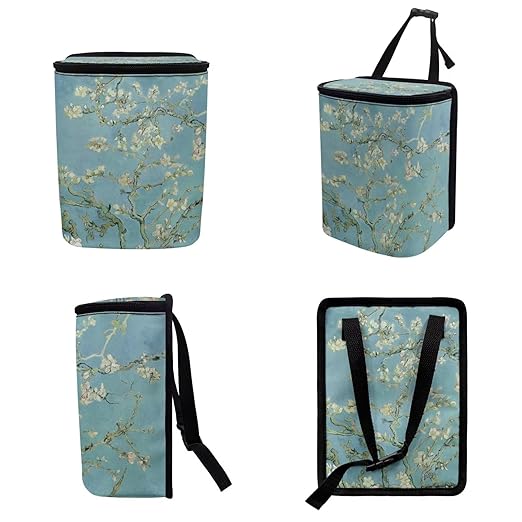 1.2 Gallons Mini Trash Can for Car, Almond Blossoms in Bloom Auto Trash Bag for Car, Adjustable Hanging for Tail of Console/Back of Seats, Odor-Free with Zipper Leak-Proof Lid Design Washable