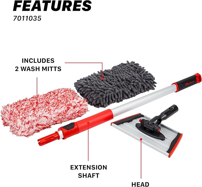 Maxshine IncrediStick Car Wash Stick | Extends to 4ft with Lightweight Aluminum Handle | Includes Microfiber & Chenille Covers | Secure Grip, Compact Design, Cleaning Tool for Cars, Trucks & RVs