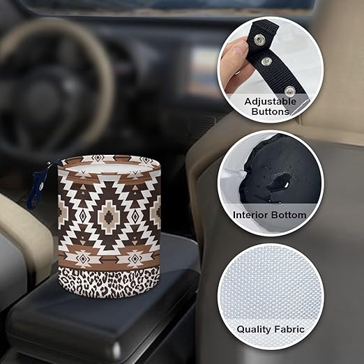 Trash Bag, Car Garbage Can Hanging Back Seat Organizer Trash Can Bin for Vehicle, Travelling, Camping - Southwest Tribe Leopard