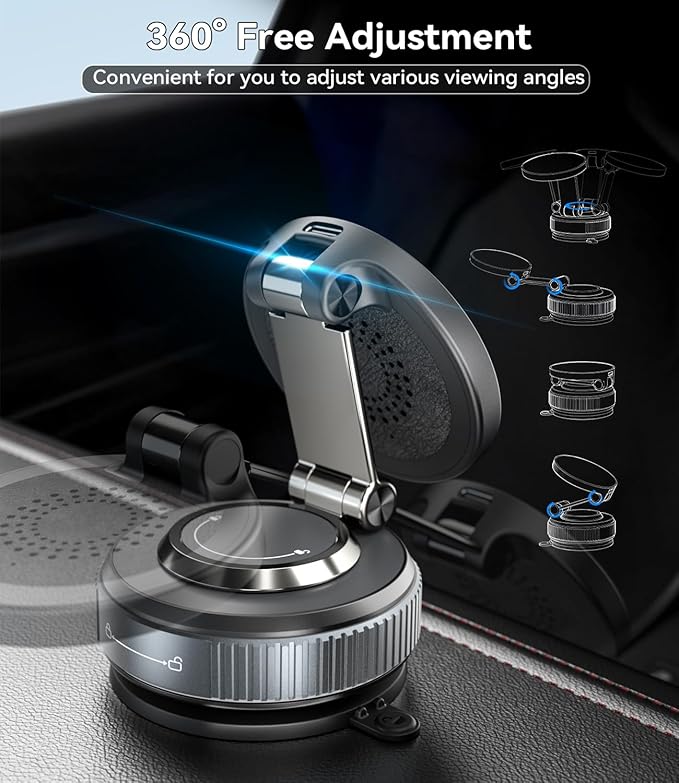 15W Fast Charging Magnetic Car Phone Holder, New Elastic Suction Cup Phone Holder with Stronger Suction, 360° Adjustable Wireless Charger Car Mount for Magsafe iPhone 17 16 15 14 13 12