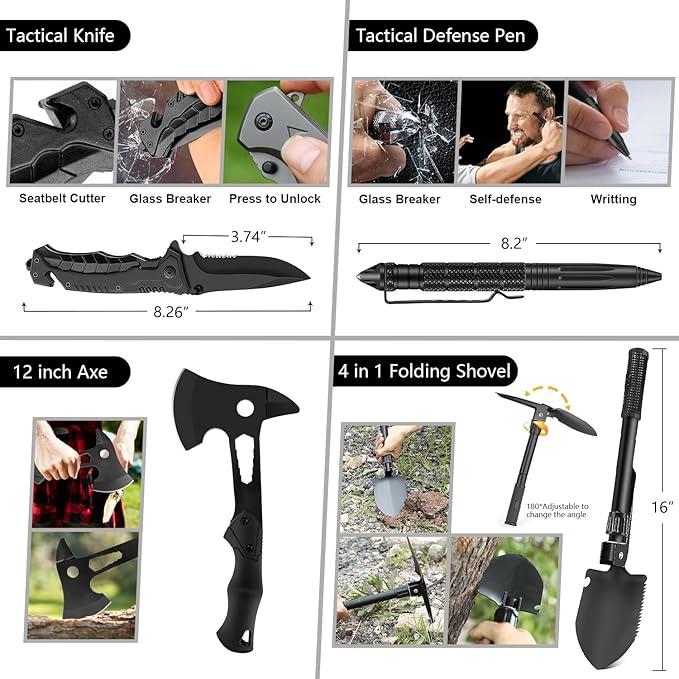 Emergency Survival Kit, 151 Pcs Survival Gear First Aid Kit, Outdoor Trauma Bag with Tactical Flashlight Knife Pliers Pen Blanket Bracelets Compass for Camping Earthquake or Adventures