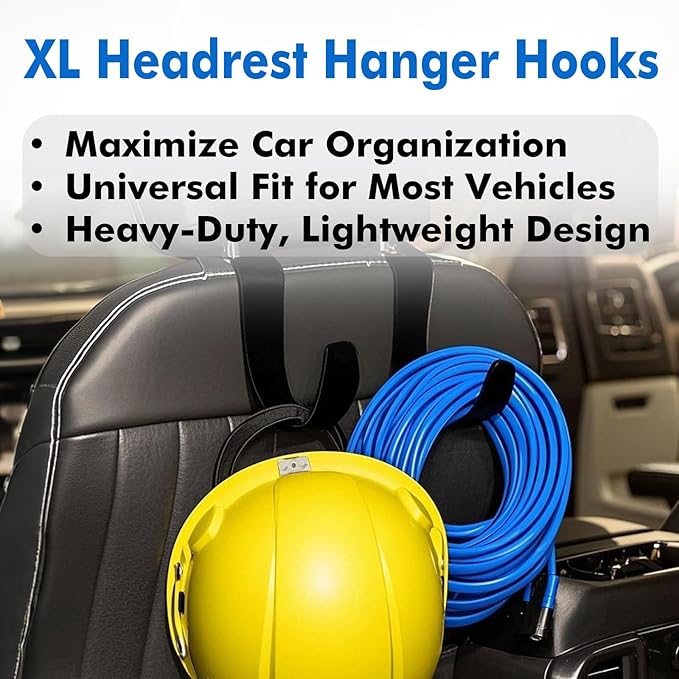 XL Headrest Hooks for Car, Heavy-Duty Car Seat Hooks for Backseat Purses, Bags & Groceries, Universal Headrest Organizer, Hard Hat Hanger for Truck, 4Pack