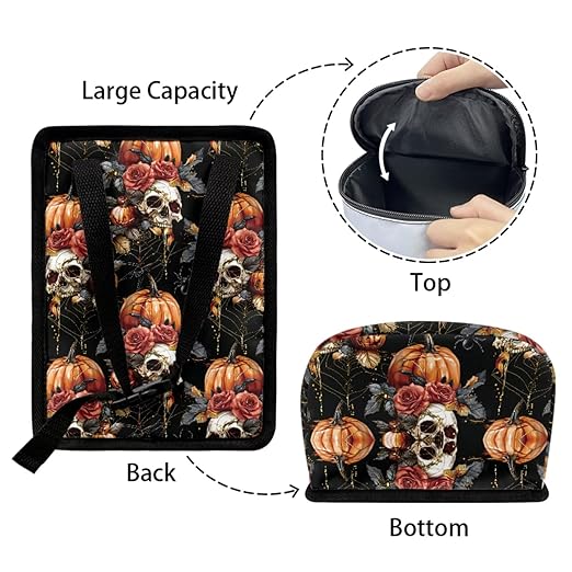 1.2 Gallons Car Trash Can, Halloween Skull Pumpkin Car Garbage Can for Back Seat, Leak-Proof Zipper Seal, Durable Polyester Material Washable, Ideal for Car Interior - Auto Garbage Solution
