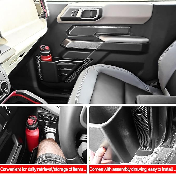4PCS Front and Rear Door Storage Pockets Compatible for Ford Bronco Accessories 2025,Side Cup Holder Fit Bronco 4-Door 2021 2022 2023 2024,Interior Organizer Box Accessories,4PCS Black