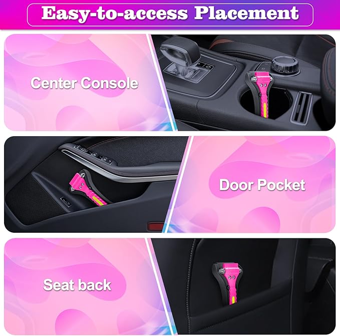 THINKWORK Pink Car Window Breaker, Glass Breaker, Window Breaker Seatbelt Cutter, 2-in-1 Car Safety Hammer with One Second Emergency Glass Hammer, Safety Emergency Car Escape Tool for Car, Office