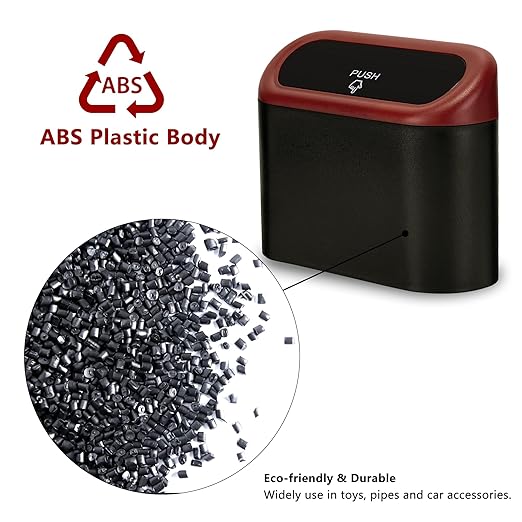 Ginsco Mini Car Trash Can with Lid, Small Car Garbage Can, Cute Leakproof ABS Car Trash Bin, Car Accessories for Interior, Garbage Bin for Car, Home, Office with 60pcs Trash Bags Black/Red