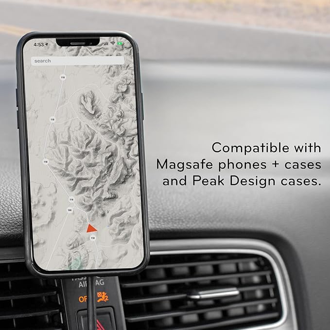 Peak Design Mobile Charging Car Mount, Black, Qi1 Charging, Mounts to Dash or Console, Connects to Mobile Cases, MagSafe Compatible, for iPhone, Samsung and Google Pixel Phones