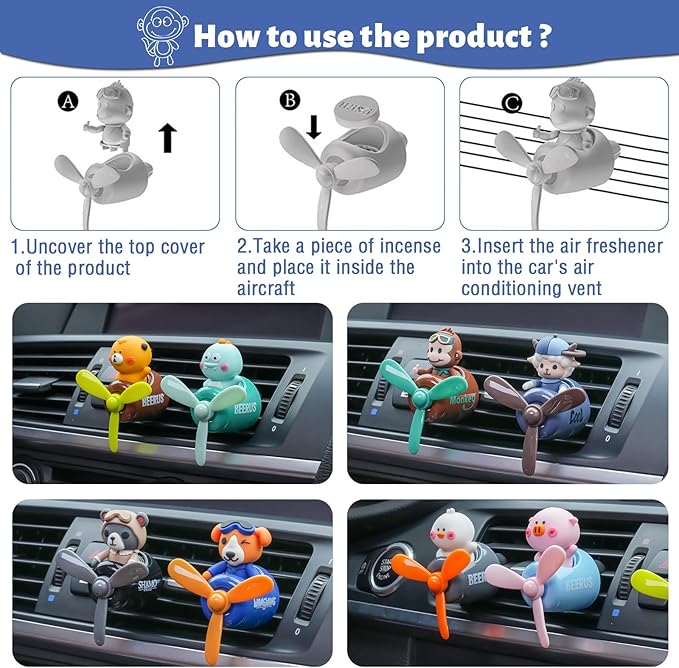 Pilot Car Air Freshener, Cute Duck Car Vent Clip Air Freshener with 4 Fragrant Tablets Automotive Air Outlet Fan Diffuser, Automotive Interiors Vent Decoration (Pilot Duck)