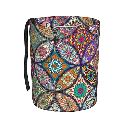 Car Trash Bag Vintage Mandala Floral Waterproof Trash Small Car Can Portable Collapsible Car Garbage Can Hanging for Back Seat Floor or Hanging Headrest Car Decor Road Trip Essentials