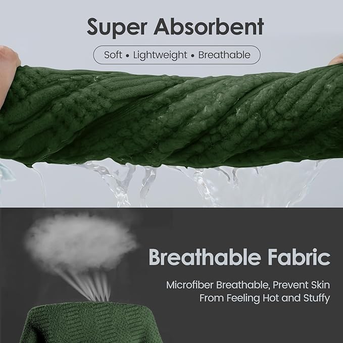 JML Microfiber Bath Towels, Large Bathroom Towel for Adult, Pack of 2, 30" x 60", Soft, Super Absorbent and Fast Drying, Use for Hair Wrap, Sport, Fitness, Yoga, Diamond Cross Grid Olive-Green