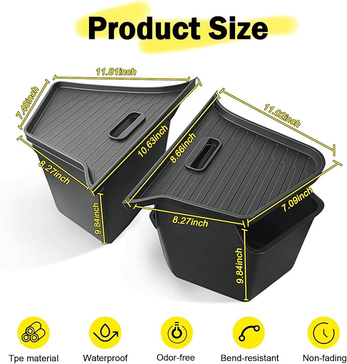 Trunk Storage Bins with TPE Lids Compatible with 2025 2026 Tesla Model Y Juniper , 2 PCS TPE Waterproof Trunk Side Storage Box Organizer Fit Tesla Model Y Accessories
