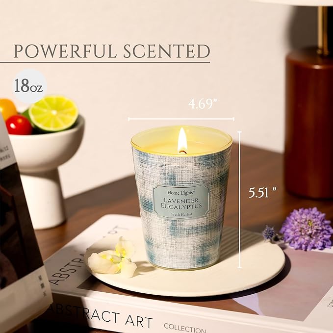 HomeLights Soy Wax Candles for Home Scented, 1-Wick Candles in Lavender Eucalyptus Scented, Aromatherapy Candles Gift for Parties, Relaxing, Scandinavian Minimalist Design, 6.7oz