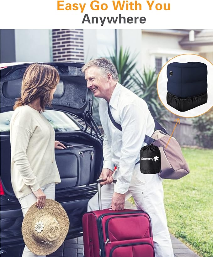 Sunany Inflatable Foot Rest Pillow for Travel, Kids/Adults Airplane Travel Pillow-Adjustable Height Cushions,for Kids to Sleep While Traveling,Suitable for Office, Home and Any Travel（Blue）