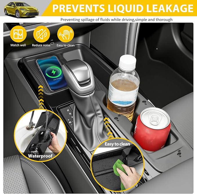 Cup Holder for 2025 2026 Toyota Camry Center Console Cup Holder Insert with Wireless Charging Mat Cupholder Organizer Coaster Liner for 25 26 Camry Interior Accessories Black