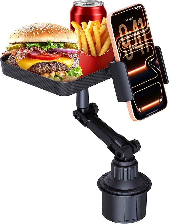 3 in1 Car Cup Holder Expander with 360° Rotation Phone Mount, Multifunctional Car Food Tray for Eating, Drinking, and Phone Mounting, Ideal for Travel, Auto, Trucker & Daily Driving