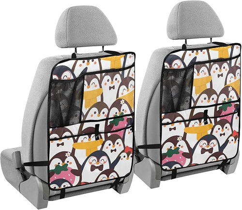 1 Pack Backseat Car Organizer with Storage Pockets Seat Back Organizers for Kids Kick Mats Backseat Protector Automotive Penguin Cute
