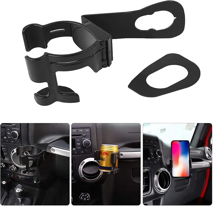 Hooke Road Multi-Function Drink Cup Phone Holder, Bolt-on Stand Bracket Organizer for 2011-2018 Jeep Wrangler JK Rubicon Sahara Sport 2/4 Doors