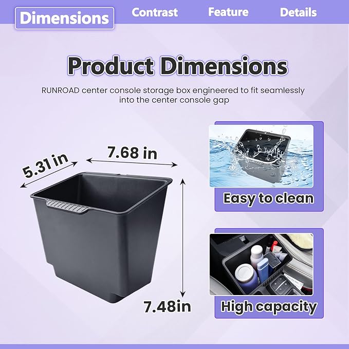 RUNROAD Center Console Storage Box Compatible with 2022 2023 2024 2025 2026 Ford Maverick Accessories, Armrest Trash Can For Maverick Insert Middle Console Organizer Bin Multi-Function Cup Holder